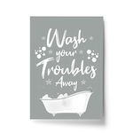 RED OCEAN Framed Grey Bathroom Print Funny Filthy Animal Bathroom Sign Bathroom Wall Art Home Decor (A4 Print Only - Troubles Away Grey Bathroom)