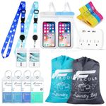 15 Pcs Cruise Accessories Kit for Two People, Cruise Essentials Include 4 Luggage Tags, 2 Lanyards for Cards, 2 Laundry Bags, 2 Phone Bags, 1 Power Strip for Carnival Cruise Must Haves Kit