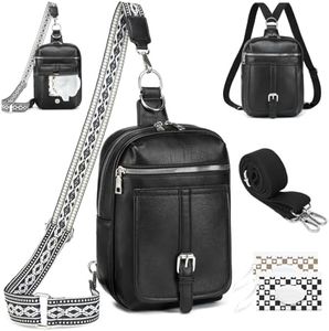 MYHOZEE Crossbody Sling Bag for Women Men 2 in 1 Diaper Bag Backpack Purse with 2 Wipes Pouch and 2 Removable Straps PU leather Cross Body Bag for Woman Large Front Chest Shoulder Bags, Black