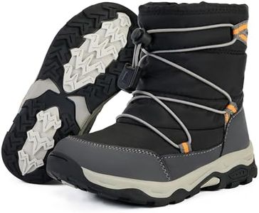 PolarPals Boys Girls Snow Boots Waterproof Slip Resistant Outdoor Winter Shoes for Toddler Little Kids (Black/Grey,11)