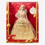 ​2023 Holiday Barbie Doll, Seasonal Collector Gift, Barbie Signature, Golden Gown and Displayable Packaging, Blond Hair, HJX08, Ivory, Medium