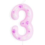 Yiran Dog Paw Number 3 Pink Birthday Candles,Happy Birthday Candle,Dog Paw Patrol Themed 3rd Birthday Candles for Boy Girl Dog Paw Birthday Decoration Party Supplies