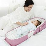 SUNVENO Infant Travel Crib Portable Travel Bed Foldable Newborn Travel Bassinet Backpack with Soft 100% Cotton Mattress, Baby Lounge Beside Sleeper Multi-Function for 0-12 Months, Pink