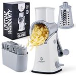 Nestware Kitchen Rotary Cheese Grater 5 Blade Cheese Shredder Reinforced Suction & 5 Interchangeable Drums - Easy to Use, Vegetable Chopper (White)