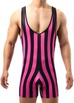 WMIERFI Men Striped Bodysuit Wrestling Singlet Seamless Active Jumpsuit One Piece Base Layers Athletic Supporters Leotard, Pink, Medium