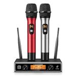 TONOR Wireless Microphone System, Professional Metal Cordless Karaoke Microphones, Handheld Dynamic Mic Set with Receiver for Home Party, Meeting, KTV, Church, DJ, Wedding, Singing, 200ft, TW820 Red