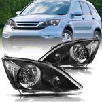 Aosky Headlight Assembly Set Compatible with [Halogen Type] 2007-2011 Honda CRV OEM Headlamp Black Housing with Clear Reflector, Left+Right