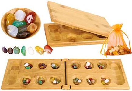 TOWO Mancala Board Game - Kalaha Board Game with Folding Wooden Board Natural Stone Pebbles -Families Board Games-Mancala Games Strategic Game for Kids Adult