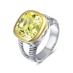 UNY Jewel Twisted Cable Wire Two Tone Cusion Cut CZ Statement Ring Designer Inspired Fashion Love Antique Women Jewelry Gift, Metal, Cubic Zirconia