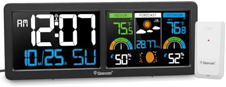 Geevon Weather Stations Wireless Indoor Outdoor Thermometer with Atomic Clock, HD Color Display Digital Temperature Humidity Monitor with Barometer, Comfort Indicator, and Adjustable Backlight