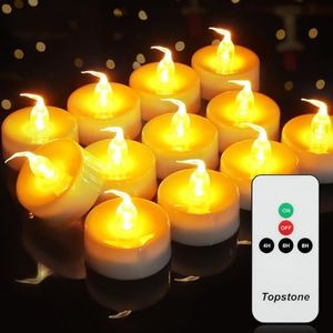 Topstone CR2450 Battery Operated Candles,Flickering Flameless Candles with Warm Yellow Light,Remote Control Candles,Timer Candles,Decorative Candles,Best for Wedding and Festival Decoration,Pack of 12