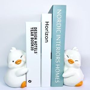 HINUGO Cute Duck Bookends Decoration, Book Ends for Heavy Books, Book Holders for Shelves in Home Office Children’s Rooms Desk Bookshelf