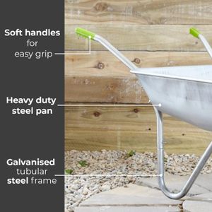 Neo 65L Wheelbarrow – Silver Steel Garden Cart