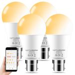 Lighting master Alexa Light Bulbs 12W, Bluetooth Smart Bulb Warm White to Daylight Dimmable，B22 Bayonet Light Bulb with APP and Voice Control for Bedroom Kitchen Living Room (4 Packs)