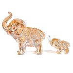 Set of 2 Crystal Elephants Figurine Gifts for Women Mum with Baby Gold Elephant Animal Ornament for Home Keepsake Presents on Mother's Day Birthday