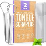 Tongue Scraper (2 Pack), Reduce Bad Breath, Stainless Steel Tongue Cleaners, 100% BPA Free Metal Tongue Scrapers Fresher Breath in Seconds