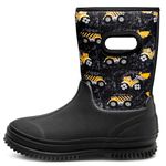 Outee Toddler Boys Neoprene Rain Boots Little Kids Snow Boots Winter Warm Rubber Boots Printed Waterproof Shoes Lightweight Child Memory Foam Comfortable no slip Black Car Crane size 10