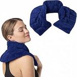 Herbal Concepts Aromatherapy Horse Shoe Shaped Microwaveable Wrap made of All-Natural Flaxseed, Yarrow, & Hops for Neck & Shoulder | Hot and Cold Relieves Stress & Spasm | Available in Slate Blue