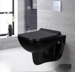 SOYO Rimless Wall Mount/Wall Hung Western Toilet/Commode/Water Closet/EWC/WC/European for Bathrooms P Trap Outlet is from Wall with Soft Close Seat Cover in Black