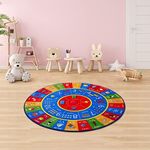 Zacoo Kids Rug 4 ft Round Rug Kids Play Rug ABC Educational Area Rug Soft Learning Circle Rug Alphabet Numbers Shapes Learning Play Carpet for Bedroom Nursery Playroom Classroom Playtime Activity Mat