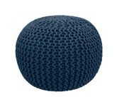 COTTON CRAFT Round Pouf Ottoman - Knitted Cotton Braid Cord Cable Dori Floor Pouf - Footstool Accent Furniture Chair Seat Bean Bag - Living Room Bedroom Kids Room Nursery Dorm - 50 x 35 H - Blue