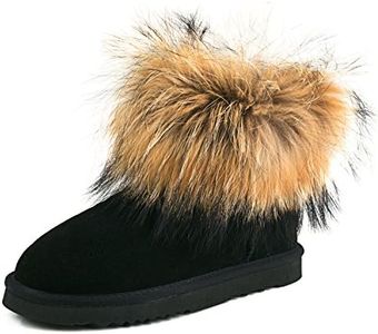 AUSLAND Genuine Suede Waterproof Boots for Women Furry Fur Winter Ankle Boots Warm Fluffy Snow Boot 8.5US Black 99251 39EU