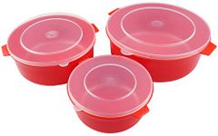Set of 3 Red Dishes with Clear Lids (1 x 300ml, 1 x 600ml, 1 x 1ltr)