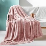 Exclusivo Mezcla Throw Size Fleece Throw Blanket, 127x178 CM Large Fuzzy Sofa Throws, Soft Velvet Plush Blanket for Sofa, Dusty Pink Blanket