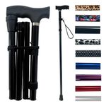 Life Healthcare Walking Stick for Women and Men, for Elderly Or Disabled, Folding Adjustable Height, Right Or Left Handed, Non-Slip Rubber Tip, Wrist Strap, Lightweight (Black)