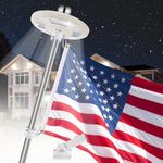 DANF 6FT American Flag Pole Kit with Solar Light for House - 126 LED Light Solar Powered, Tangle Free Metal Flagpole, 3x5 Foot Embroidered Flag - 10 Hour Dusk to Dawn US Flag Set for Outdoors Decor