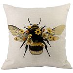 CANSEGO Bee Throw Pillow Cover Animal Insect Bug Bee with Wings Yellow Flower Pillowcases Home Decorative Cotton Linen Pillow Cushion for Sofa Chair 18x18 Inch