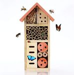 Buddy Wild Insect Bee House - 13x8.5x26cm - Eco-Friendly Bug Hotel for Bees Butterflies Insects in Garden - Kid Friendly Weather Resistant Hanging Bee Home from Natural Wood