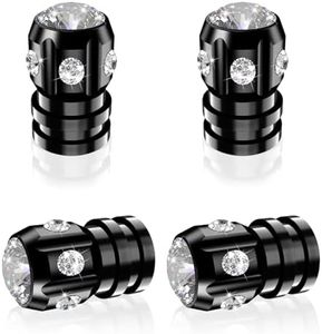QUARKACE Tire Valve Caps, Bling Valve Stem Caps with Sparkly Rhinestones, Tire Caps 4 Pack for Cars SUVs Trucks Motorcycles Bikes, Anti-Fading Coating, Corrosion Resistant, Air Leakproof - Black