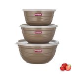 Trueware Microwave Safe Bowl |1 Year Warranty | Bowl Sets, Bowl, Serving Bowl with lid |1000,1400,2200 ml | Florra Stainless Steel Serving Bowls, Microwave Bowl | Mixing Bowl Set of 3 with Lid- Brown