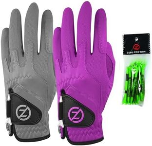 Zero Friction Men's Cabretta Elite Golf Gloves, Universal Fit One Size (Pack of 2) with Pack of Golf Tees, Grey & Purple