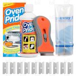 Oven Cleaner + Oven Scraper Tool + 10 Spare Units | Full Kit | None Scratch | Oven Pride Oven Cleaning Kit | 500ml | Includes Protective Gloves & Grill Rack Bags