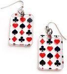 Card Player Dangle Earrings Lightweight Clear Acrylic with the 4 Suit of Cards Hearts Spades Diamond Clubs Poker Casino