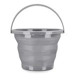 Navaris Collapsible Bucket with Handle - 1.3 Gallon (5L) Portable Pail for Camping, Beach, Gardening, Fishing, Water, Washing - Size M, Gray