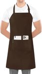 Utopia Kitchen Adjustable Bib Apron (2-Pack) Water Oil Resistant Chef Cooking Kitchen Aprons with Pockets for Men Women (Brown)