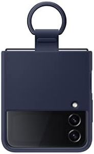 SAMSUNG Galaxy Z Flip 4 Silicone Cover with Ring, Protective Phone Case with Finger Loop, Matte Finish, Bold Style, Handheld Design, US Version, Navy