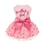 Fitwarm Birthday Girl Dog Tulle Dress, Dog Clothes for Small Dogs Girl, Cat Apparel, Pink, Small