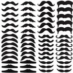 60pcs Black Mustache, 10 Styles Self Adhesive Mustache Fake Beard Novelty False Beard Costume Mustache Stick on for Fun Halloween Christmas Party Cosplay Mario Pirate Decorations Accessories Adult Kid