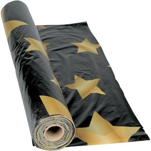 Fun Express Black with Gold Star Disposable Tablecloth Roll for Graduation Decorations 2026 - Plastic Table Cover 40 in x 100 ft for Black and Gold Party Decorations, Retirement & New Years Eve