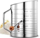 Flour Sifter for Baking, 304 Stainless Steel 5 Cup Flour Sieve Fine Mesh Screen Powder Sifters with Loop Agitator for Quick Sifting, Hand Crank Sifter for Cooking Baking Kitchen Sugar Utensil DIY