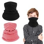 2 Pack Kids Neck Warmer Winter Fleece Neck Gaiter Cold Weather Face Ski Mask Scarfs for Boys Girls(Black+Rose)