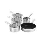 Salter BW06746 Timeless 5 Piece Pan Set - Induction Hob Cooking Pots, Stainless Steel Cookware, 16, 18, 20 cm Saucepans, Milk Pan and 24cm Frying Pan, Includes Tempered Glass Lids, Easy Grip Handles