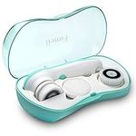 Waterproof Facial Cleansing Spin Brush Set with 3 Exfoliating Brush Heads - Complete Face Spa System by Fancii - For Gentle Exfoliation and Deep Scrubbing (Aqua)