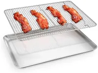 Half Size Aluminum Sheet Pan with Wire Rack, 13" x 18" Half Sheet Pan with Baking Rack for Oven Cooking Bacon, Fish and More, 1/2 Size Large Cookie Sheet with 12" x 16" Cooling Tray