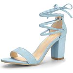 Allegra K Women Open Toe Chunky Heel Lace Up Dress Sky Blue Sandals 7 M US