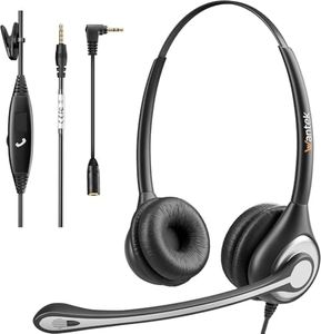 Wantek Casque avec Microphone 602F, Casque avec Microphone antibruit, Casque 3,5 mm pour Ordinateur Portable et Smartphone, Adaptateur 2,5 mm pour téléphone Fixe